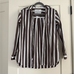 Frank & Eileen chocolate brown white stripe Joedy button down size xs